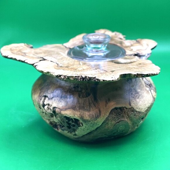 Rustic Artisan Burl Wood Jar Oil Candle Glass Insert Natural Edge Turned Vessel - Picture 6 of 12